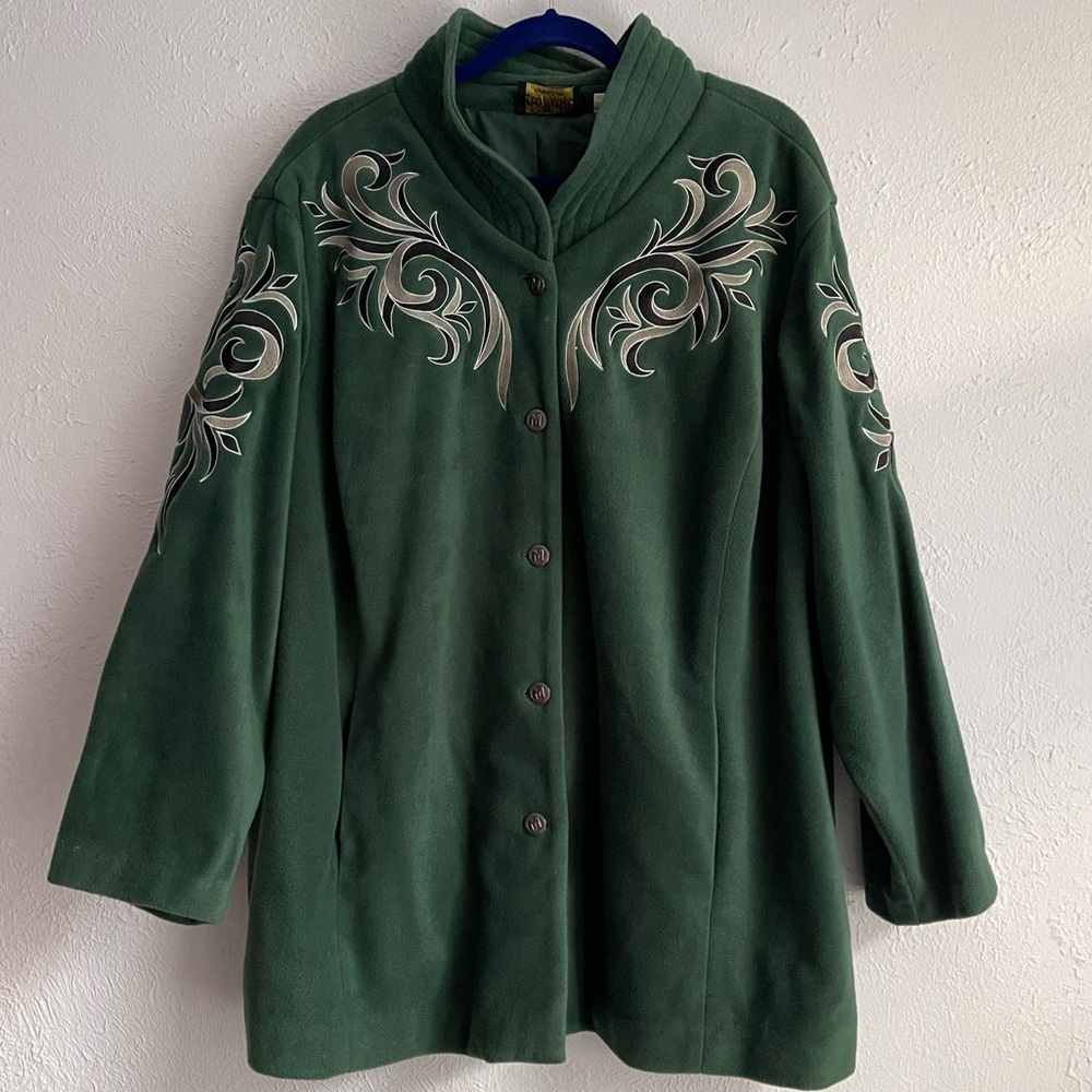 Bob Mackie Wearable Art Forest Green Embroidered Jacket 3X